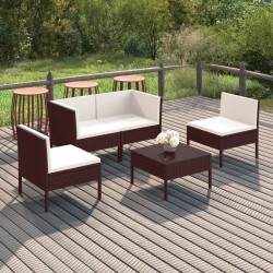 vidaXL Set muebles de jardín 5 pzas y cojines ratán sintético marrón