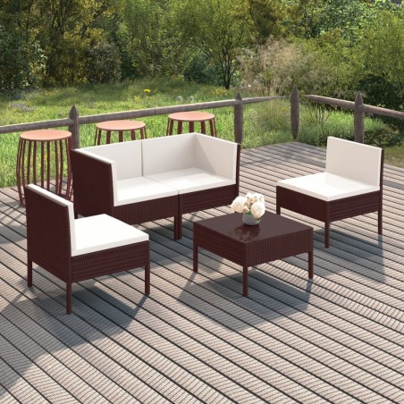 vidaXL Set muebles de jardín 5 pzas y cojines ratán sintético marrón