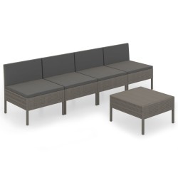 vidaXL Set de muebles de jardín 5 pzas y cojines ratán sintético gris