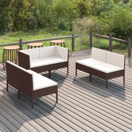 vidaXL Set muebles de jardín 6 pzas y cojines ratán sintético marrón