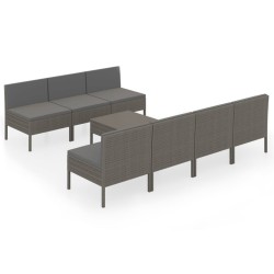 vidaXL Set de muebles de jardín 8 pzas y cojines ratán sintético gris