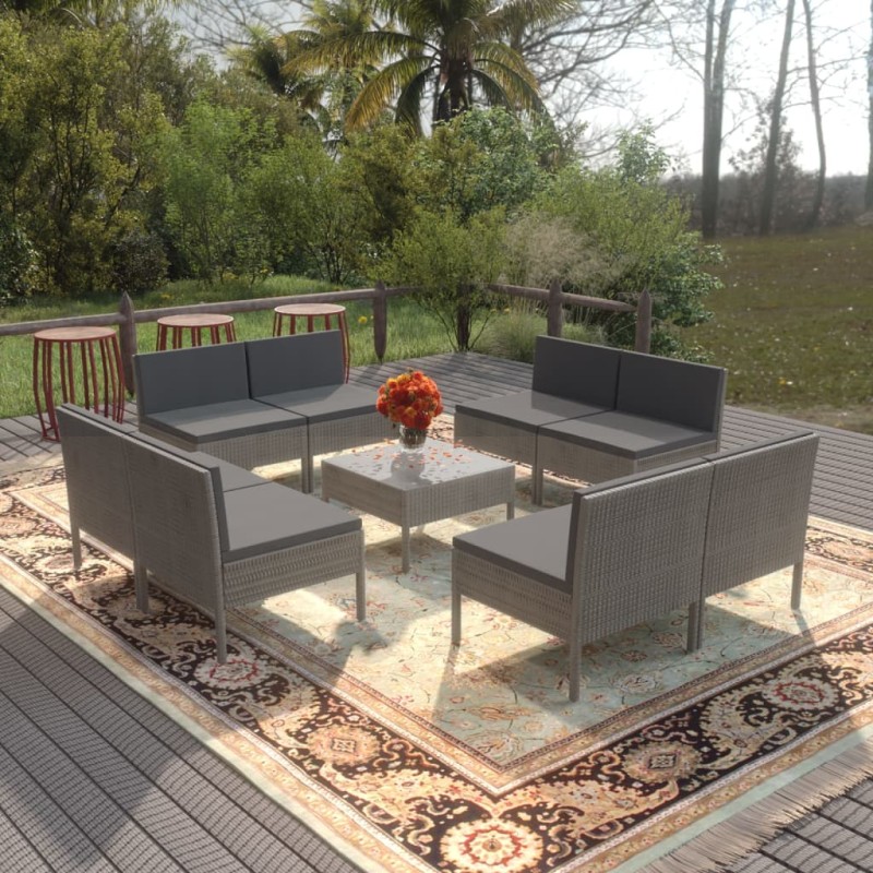 vidaXL Set de muebles de jardín 9 pzas y cojines ratán sintético gris vidaXL Set de muebles de jardín 9 pzas y cojines ratán sintético gris