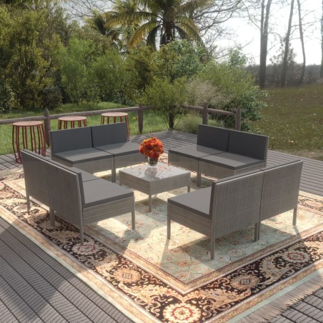 vidaXL Set de muebles de jardín 9 pzas y cojines ratán sintético gris