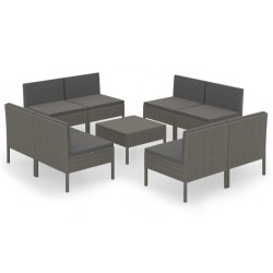 vidaXL Set de muebles de jardín 9 pzas y cojines ratán sintético gris