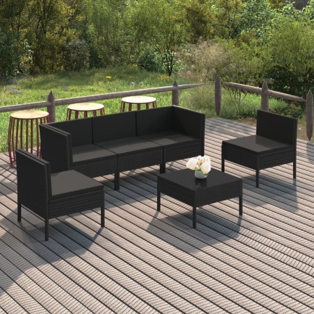 vidaXL Set de muebles de jardín 6 pzas y cojines ratán sintético negro