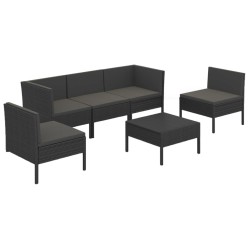 vidaXL Set de muebles de jardín 6 pzas y cojines ratán sintético negro