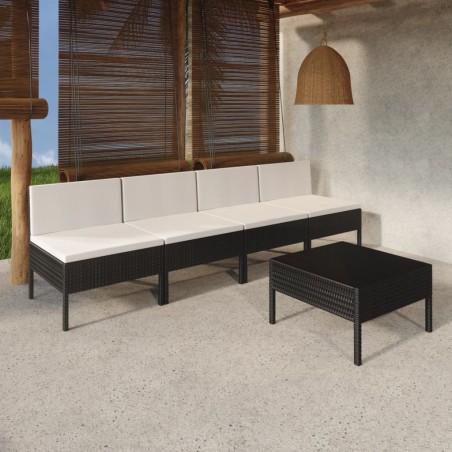 vidaXL Set de muebles de jardín 5 pzas y cojines ratán sintético negro
