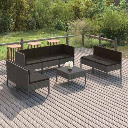 vidaXL Set de muebles de jardín 8 pzas y cojines ratán sintético gris