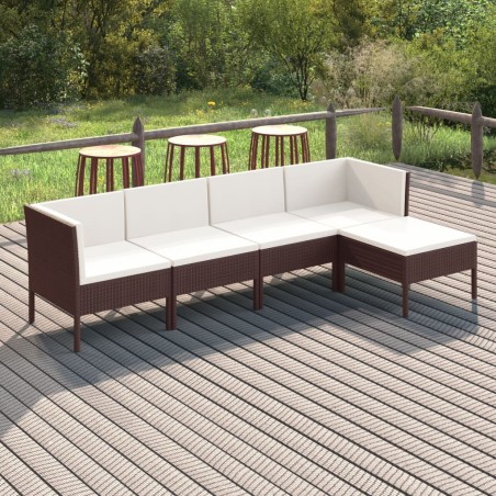 vidaXL Set muebles de jardín 5 pzas y cojines ratán sintético marrón
