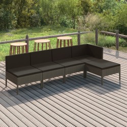 vidaXL Set de muebles de jardín 5 pzas y cojines ratán sintético gris
