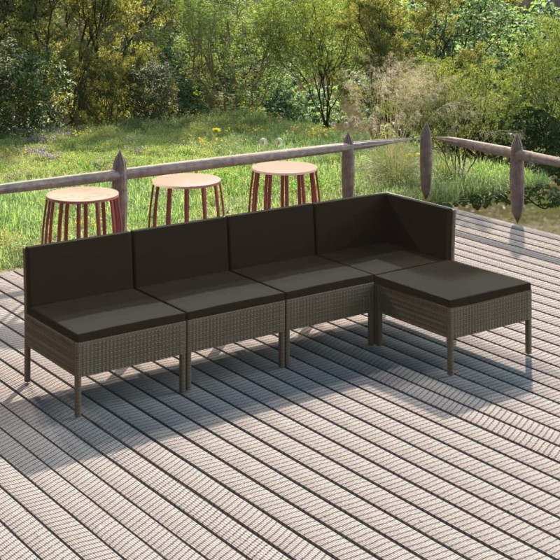 vidaXL Set de muebles de jardín 5 pzas y cojines ratán sintético gris vidaXL Set de muebles de jardín 5 pzas y cojines ratán sintético gris