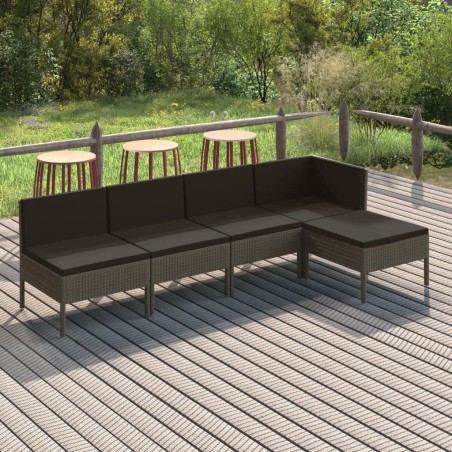 vidaXL Set de muebles de jardín 5 pzas y cojines ratán sintético gris