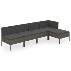 vidaXL Set de muebles de jardín 5 pzas y cojines ratán sintético gris