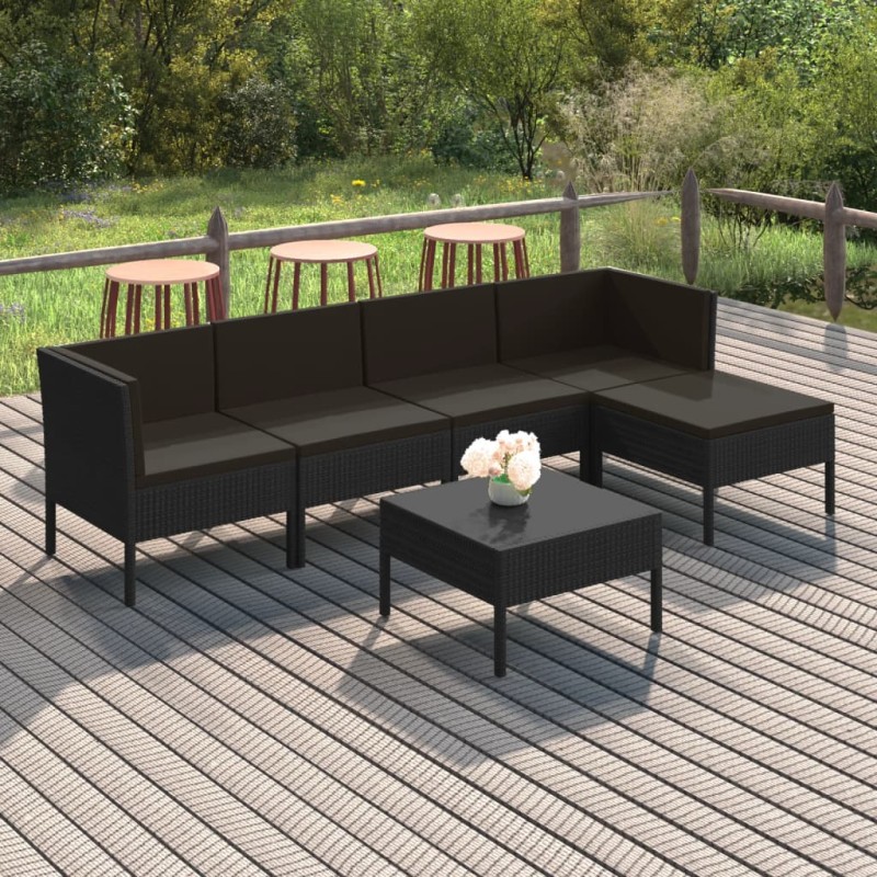 vidaXL Set de muebles de jardín 6 pzas y cojines ratán sintético negro vidaXL Set de muebles de jardín 6 pzas y cojines ratán sintético negro