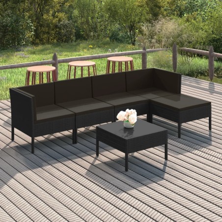 vidaXL Set de muebles de jardín 6 pzas y cojines ratán sintético negro