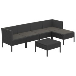 vidaXL Set de muebles de jardín 6 pzas y cojines ratán sintético negro