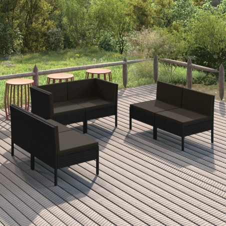 vidaXL Set de muebles de jardín 6 pzas y cojines ratán sintético negro