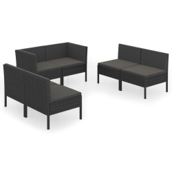 vidaXL Set de muebles de jardín 6 pzas y cojines ratán sintético negro