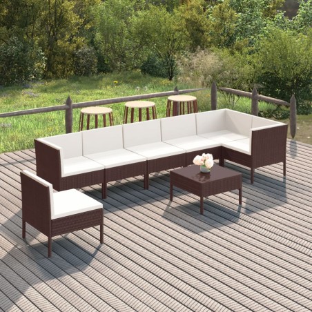 vidaXL Set muebles de jardín 8 pzas y cojines ratán sintético marrón
