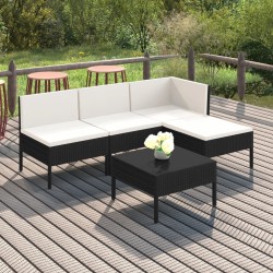 vidaXL Set de muebles de jardín 5 pzas y cojines ratán sintético negro