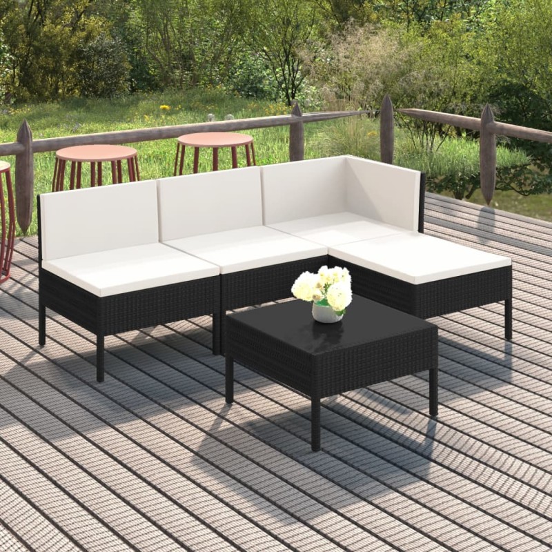 vidaXL Set de muebles de jardín 5 pzas y cojines ratán sintético negro vidaXL Set de muebles de jardín 5 pzas y cojines ratán sintético negro