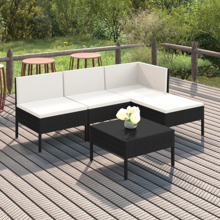 vidaXL Set de muebles de jardín 5 pzas y cojines ratán sintético negro