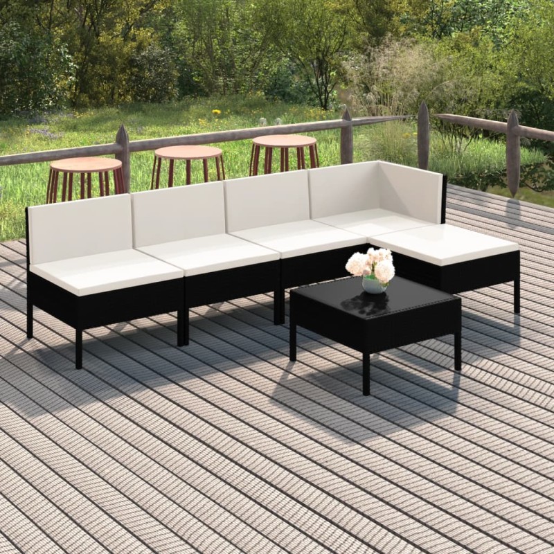 vidaXL Set de muebles de jardín 6 pzas y cojines ratán sintético negro