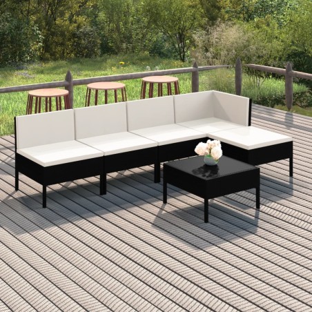 vidaXL Set de muebles de jardín 6 pzas y cojines ratán sintético negro
