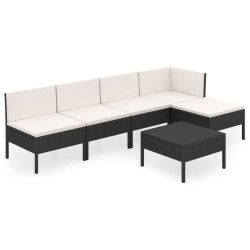 vidaXL Set de muebles de jardín 6 pzas y cojines ratán sintético negro