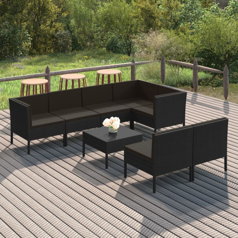 vidaXL Set de muebles de jardín 8 pzas y cojines ratán sintético negro vidaXL Set de muebles de jardín 8 pzas y cojines ratán sintético negro