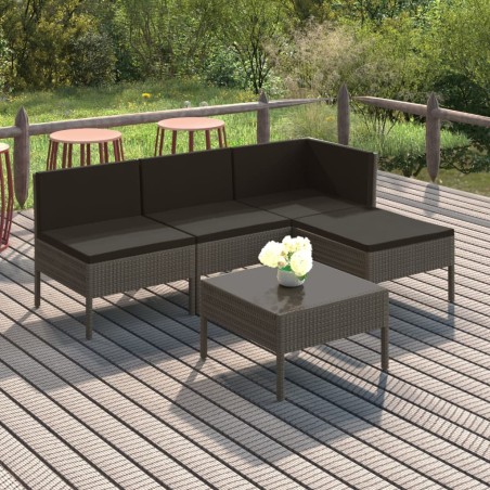 vidaXL Set de muebles de jardín 5 pzas y cojines ratán sintético gris