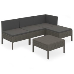 vidaXL Set de muebles de jardín 5 pzas y cojines ratán sintético gris