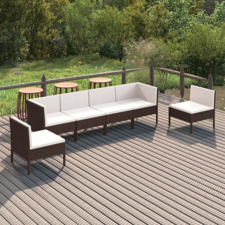 vidaXL Set muebles de jardín 6 pzas y cojines ratán sintético marrón