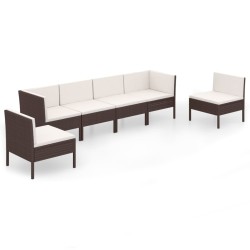 vidaXL Set muebles de jardín 6 pzas y cojines ratán sintético marrón