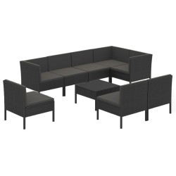 vidaXL Set de muebles de jardín 9 pzas y cojines ratán sintético negro