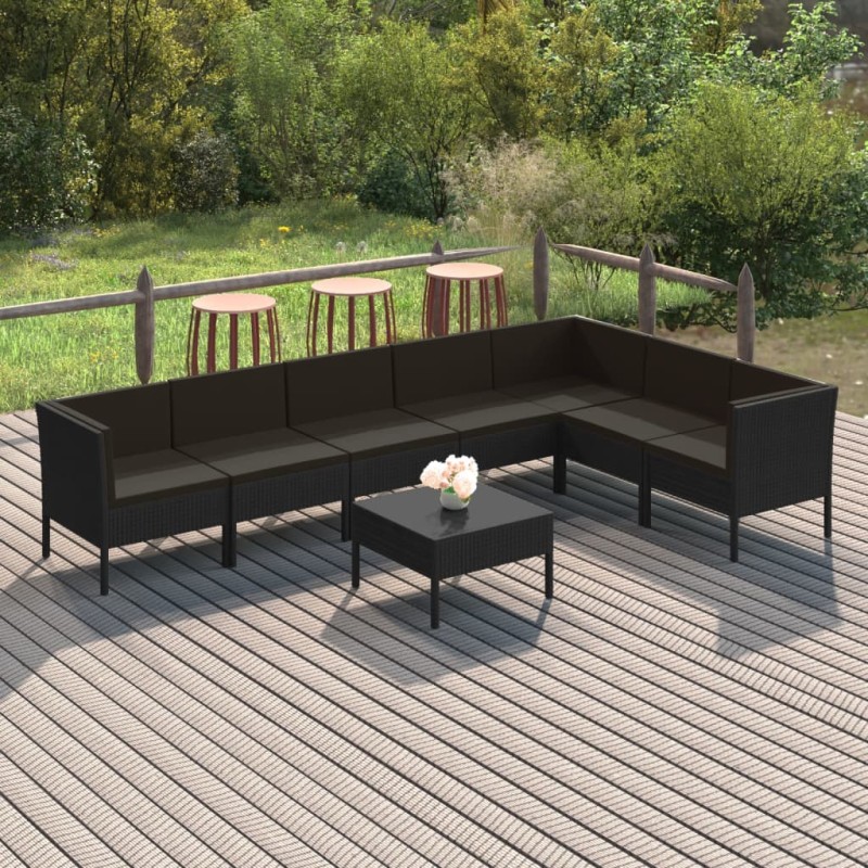vidaXL Set de muebles de jardín 8 pzas y cojines ratán sintético negro vidaXL Set de muebles de jardín 8 pzas y cojines ratán sintético negro
