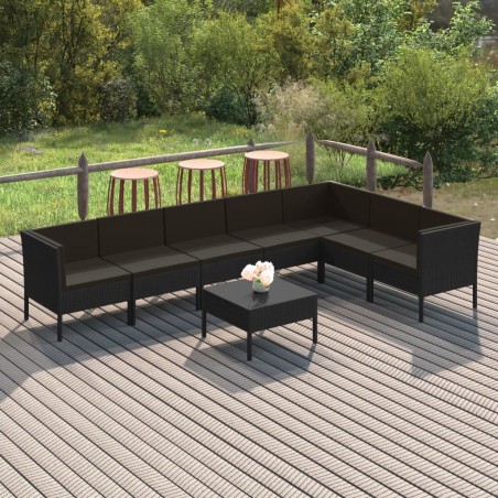 vidaXL Set de muebles de jardín 8 pzas y cojines ratán sintético negro