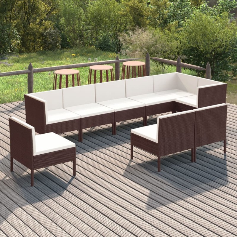 vidaXL Set muebles de jardín 9 piezas y cojines ratán sintético marrón vidaXL Set muebles de jardín 9 piezas y cojines ratán sintético marrón