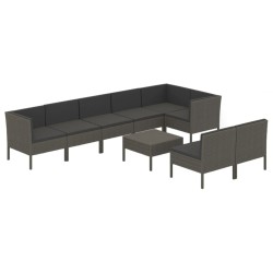 vidaXL Set de muebles de jardín 9 pzas y cojines ratán sintético gris