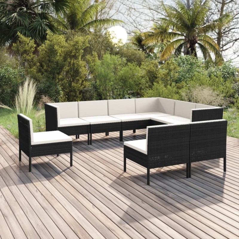 vidaXL Set de muebles de jardín 9 pzas cojines ratán sintético negro vidaXL Set de muebles de jardín 9 pzas cojines ratán sintético negro