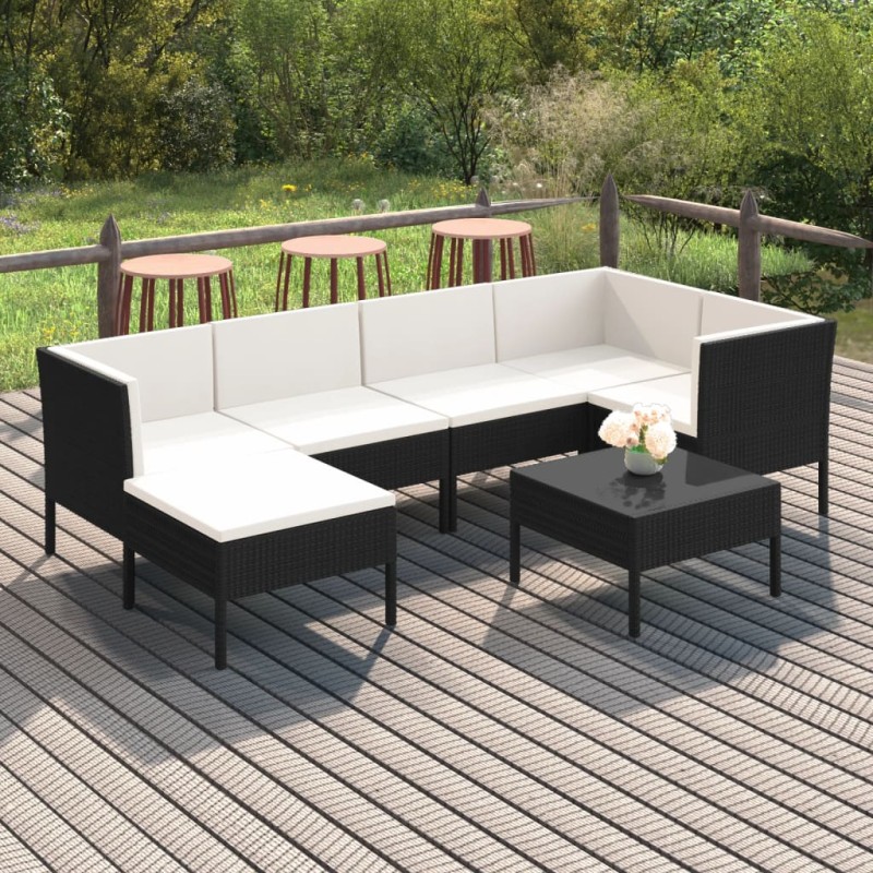 vidaXL Set muebles de jardín 7 pzas y cojines ratán sintético negro vidaXL Set muebles de jardín 7 pzas y cojines ratán sintético negro