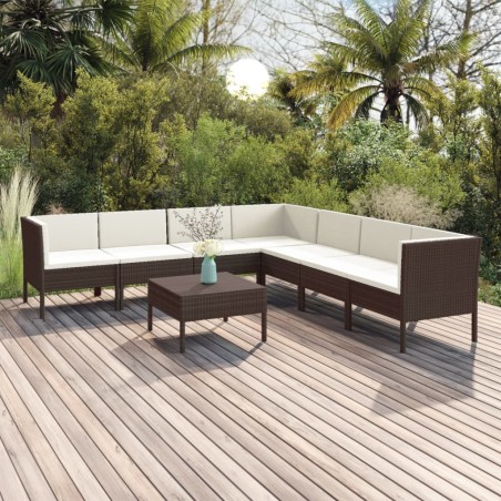 vidaXL Set muebles de jardín 8 pzas y cojines ratán sintético marrón