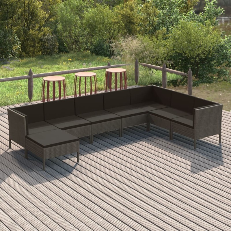 vidaXL Set de muebles de jardín 8 pzas y cojines ratán sintético gris vidaXL Set de muebles de jardín 8 pzas y cojines ratán sintético gris