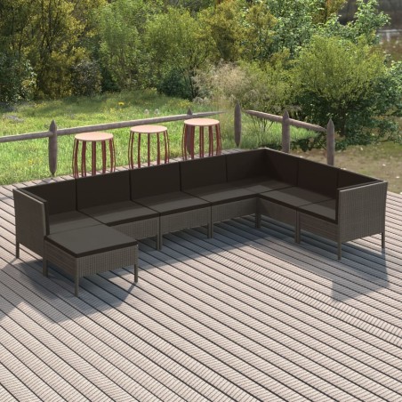 vidaXL Set de muebles de jardín 8 pzas y cojines ratán sintético gris