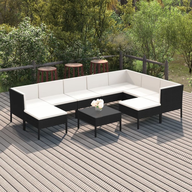 vidaXL Set de muebles de jardín 10 pzas cojines ratán sintético negro vidaXL Set de muebles de jardín 10 pzas cojines ratán sintético negro
