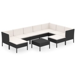 vidaXL Set de muebles de jardín 10 pzas cojines ratán sintético negro