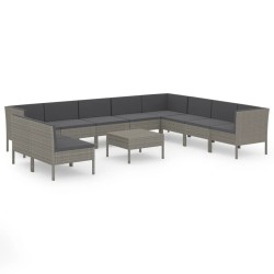 vidaXL Set de muebles de jardín 11 pzas y cojines ratán sintético gris