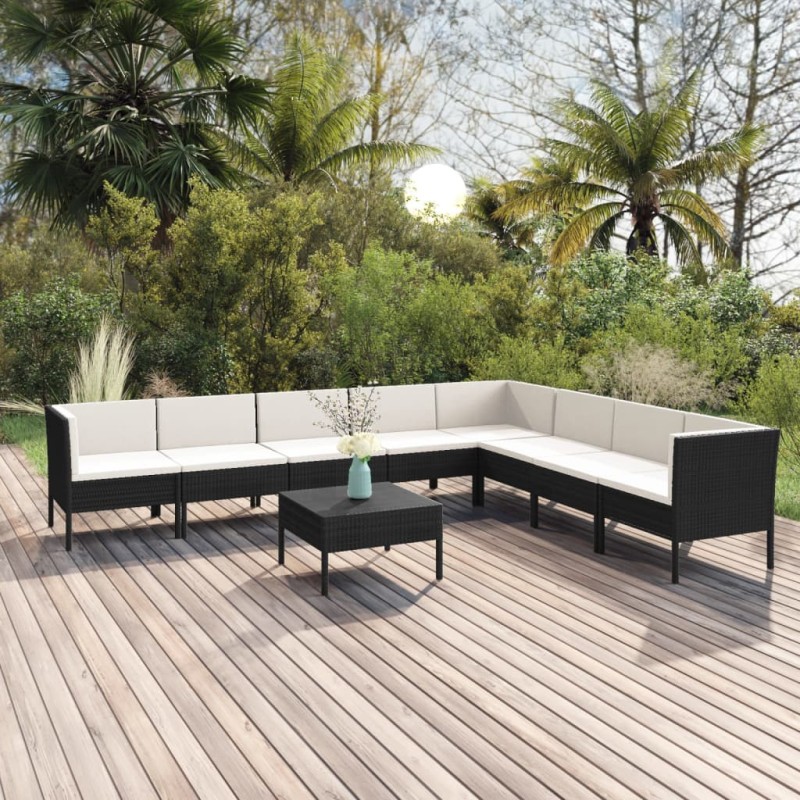 vidaXL Set de muebles de jardín 9 pzas y cojines ratán sintético negro vidaXL Set de muebles de jardín 9 pzas y cojines ratán sintético negro