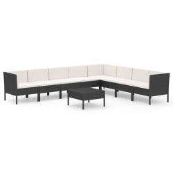 vidaXL Set de muebles de jardín 9 pzas y cojines ratán sintético negro