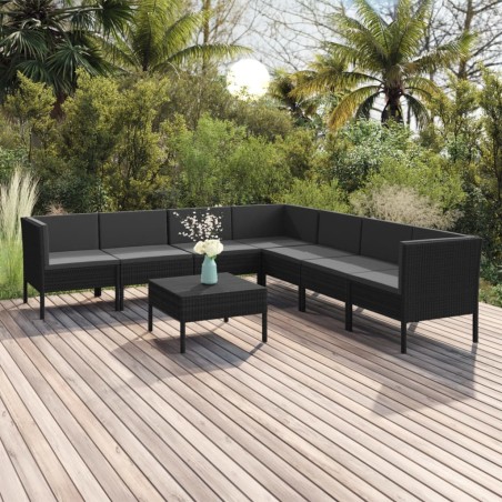 vidaXL Set de muebles de jardín 8 pzas y cojines ratán sintético negro